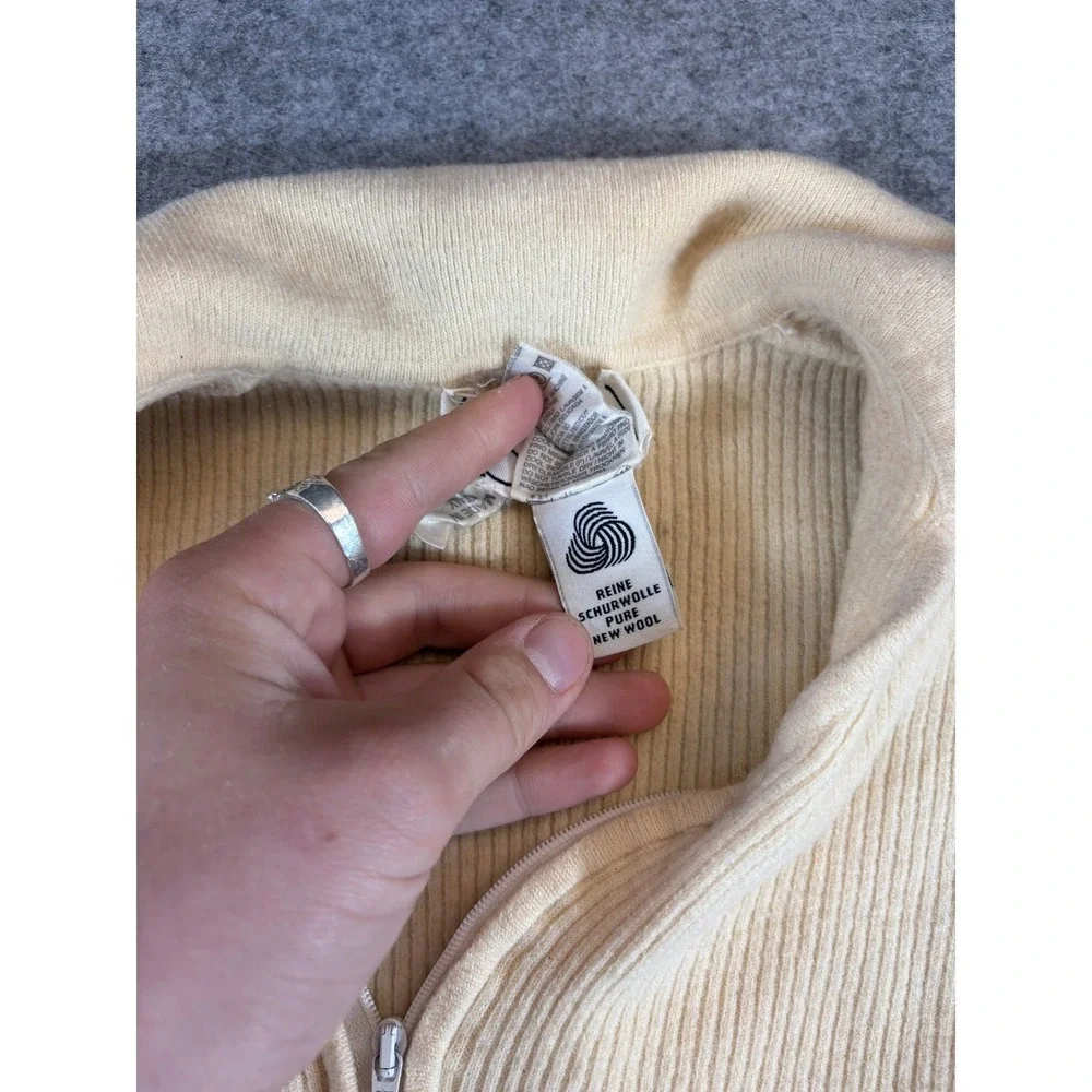 VTG Laurel Wool Sweater Womens 34 Cream 1/4 Zip Ribbed Boho Luxury Designer